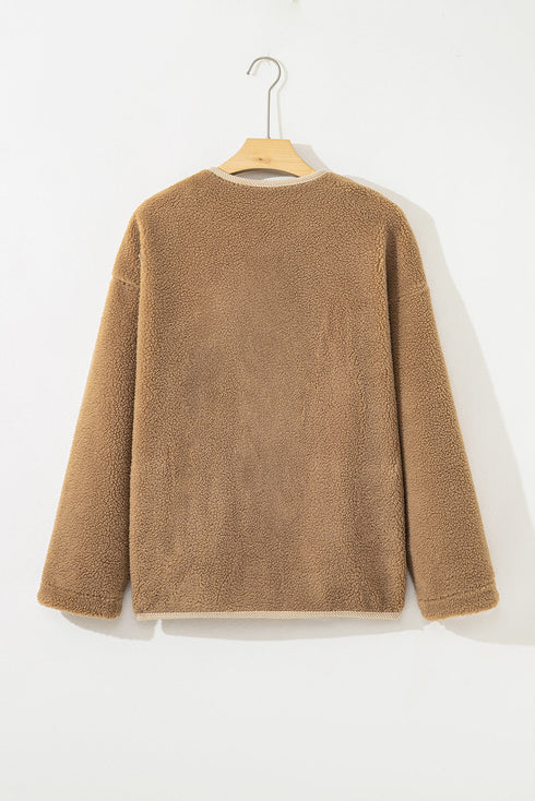 Plush Sherpa Fleece Patchwork Corduroy Edge Jacket