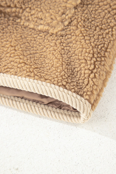 Plush Sherpa Fleece Patchwork Corduroy Edge Jacket