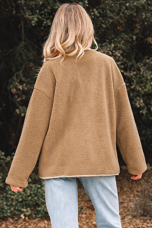 Plush Sherpa Fleece Patchwork Corduroy Edge Jacket
