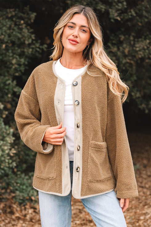 Plush Sherpa Fleece Patchwork Corduroy Edge Jacket