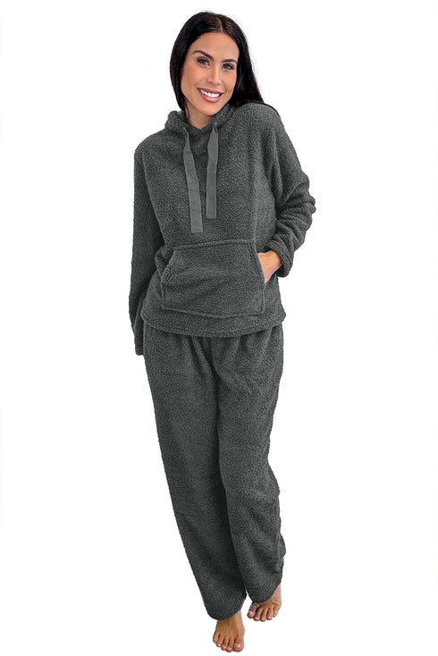 Plush Sherpa Hoodie And Wide Leg Lounge Set