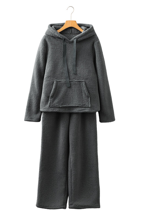 Plush Sherpa Hoodie And Wide Leg Lounge Set