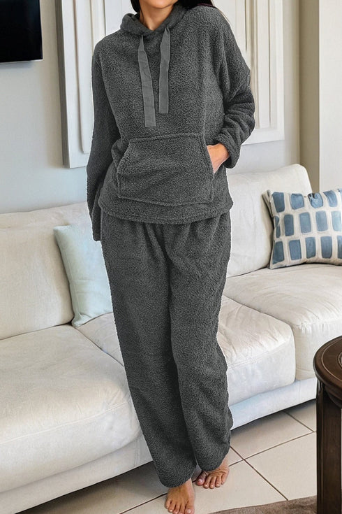 Plush Sherpa Hoodie And Wide Leg Lounge Set