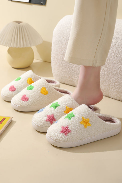 Plush Star Pattern Fleece Non Slip House Slippers