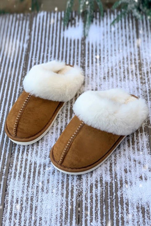 Plush Suede Texture Patchwork Fleece Lined Slip On Slippers