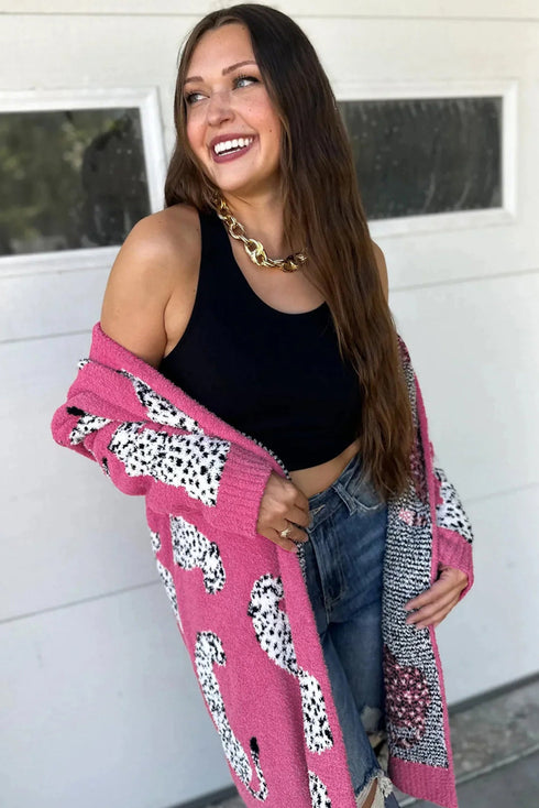 Plush Textured Animal Print Open Front Cardigan