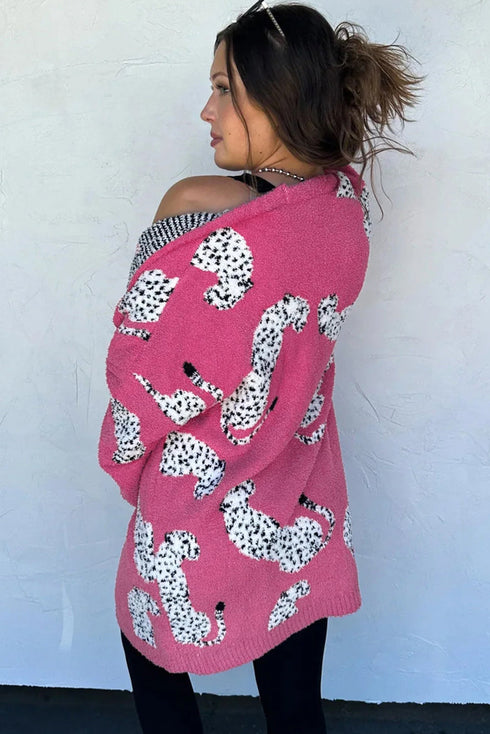 Plush Textured Animal Print Open Front Cardigan