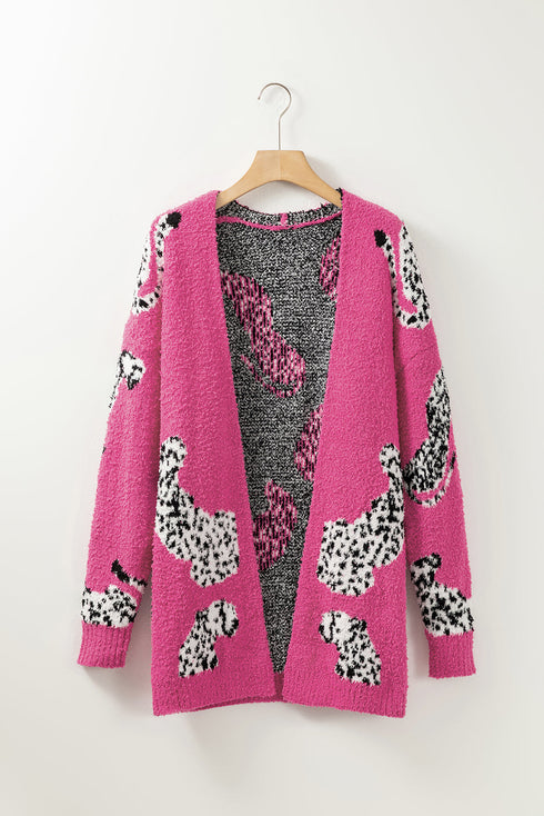 Plush Textured Animal Print Open Front Cardigan