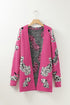 Plush Textured Animal Print Open Front Cardigan