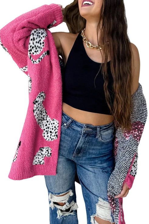 Plush Textured Animal Print Open Front Cardigan