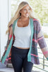 Plush Textured Knit Open Front Striped Cardigan