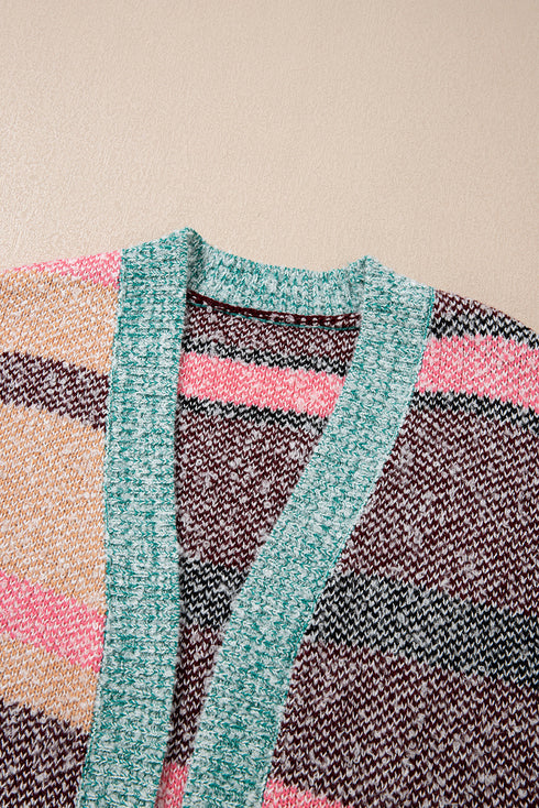 Plush Textured Knit Open Front Striped Cardigan