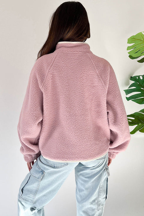 Plush Textured Sherpa Fleece Snap Button Pullover