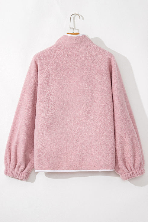 Plush Textured Sherpa Fleece Snap Button Pullover