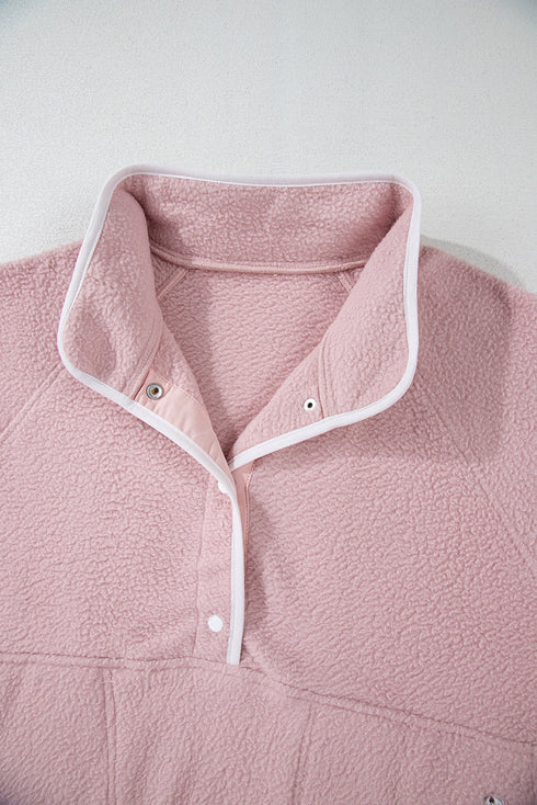 Plush Textured Sherpa Fleece Snap Button Pullover