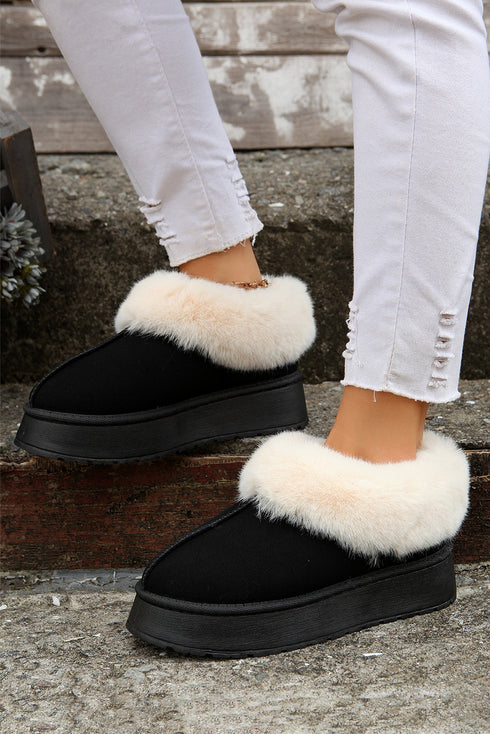 Plush Trim Suede Texture Thick Sole Snow Boots