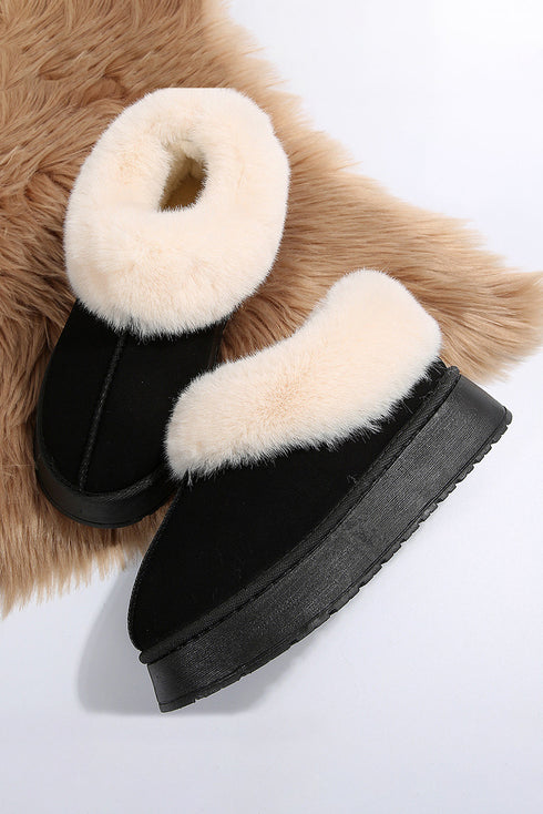 Plush Trim Suede Texture Thick Sole Snow Boots