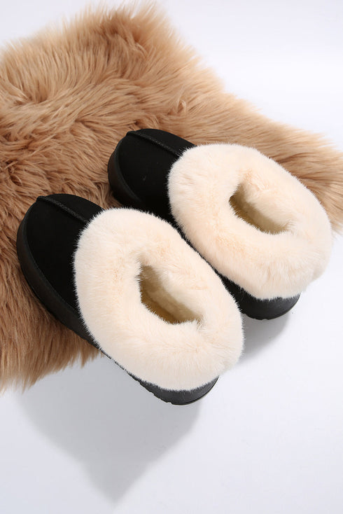 Plush Trim Suede Texture Thick Sole Snow Boots