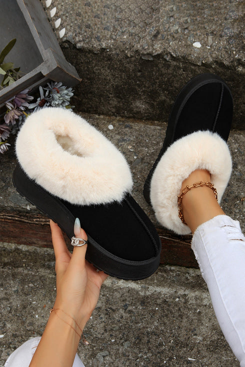 Plush Trim Suede Texture Thick Sole Snow Boots