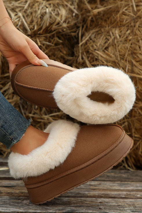 Plush Trim Suede Texture Thick Sole Snow Boots