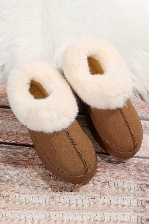 Plush Trim Suede Texture Thick Sole Snow Boots