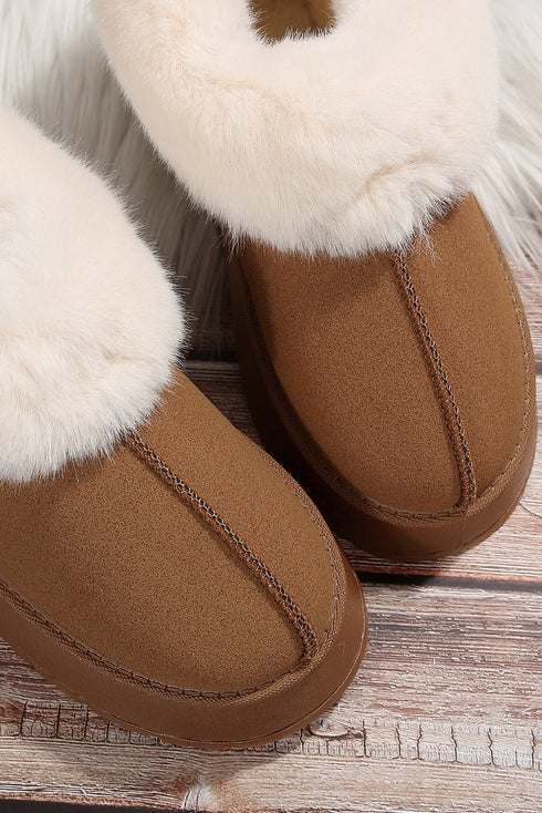 Plush Trim Suede Texture Thick Sole Snow Boots