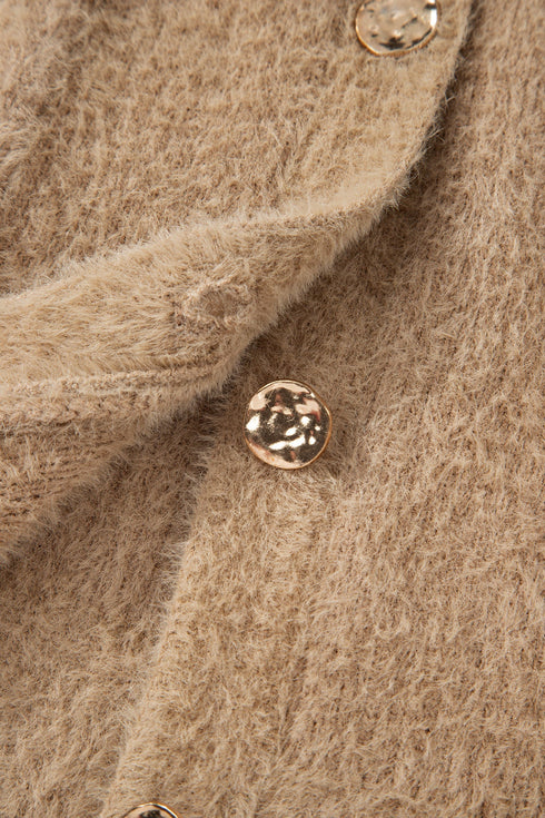 Plush V Neck Button Front Long Sleeve Pocketed Cardigan