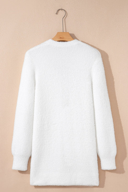 Plush V Neck Button Front Long Sleeve Pocketed Cardigan