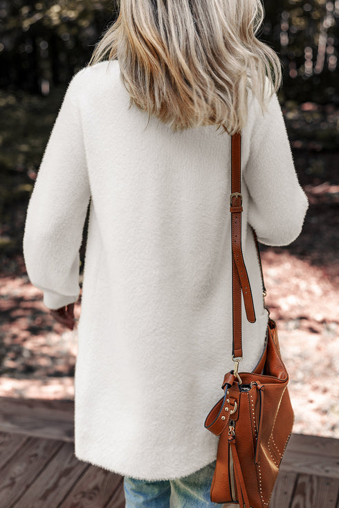 Plush V Neck Button Front Long Sleeve Pocketed Cardigan