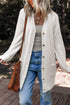 Plush V Neck Button Front Long Sleeve Pocketed Cardigan