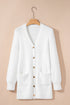 Plush V Neck Button Front Long Sleeve Pocketed Cardigan
