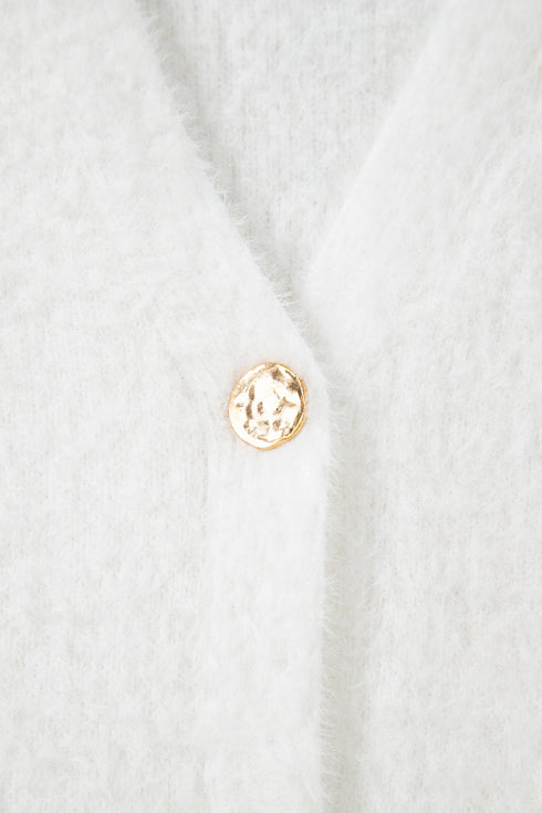 Plush V Neck Button Front Long Sleeve Pocketed Cardigan