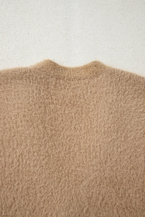 Plush V Neck Button Front Long Sleeve Pocketed Cardigan
