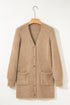 Plush V Neck Button Front Long Sleeve Pocketed Cardigan