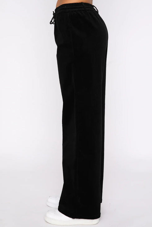 Plush Velour High Waisted Wide Leg Drawstring Pants