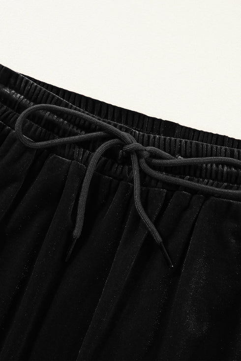 Plush Velour High Waisted Wide Leg Drawstring Pants