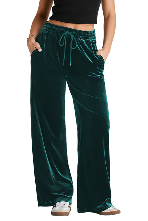 Plush Velour High Waisted Wide Leg Drawstring Pants