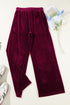 Plush Velour High Waisted Wide Leg Drawstring Pants