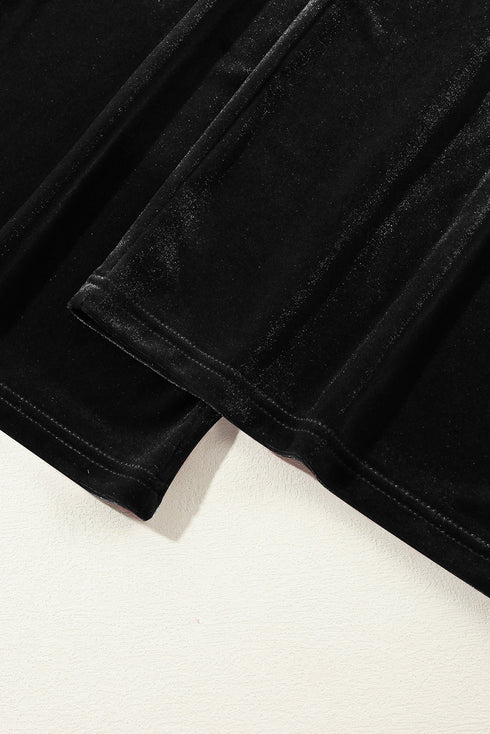 Plush Velour High Waisted Wide Leg Drawstring Pants
