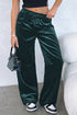 Plush Velour High Waisted Wide Leg Drawstring Pants