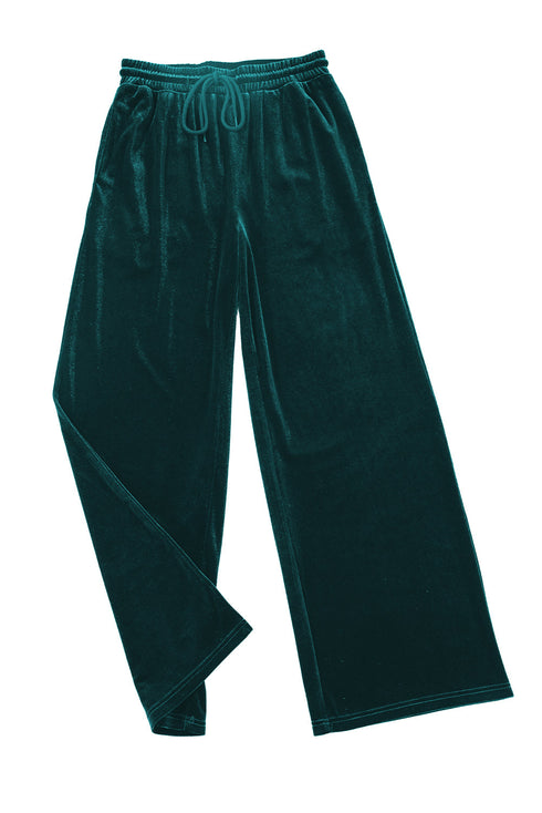 Plush Velour High Waisted Wide Leg Drawstring Pants
