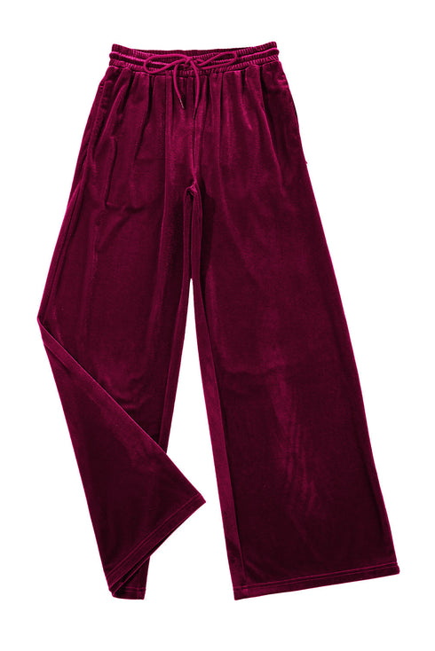 Plush Velour High Waisted Wide Leg Drawstring Pants