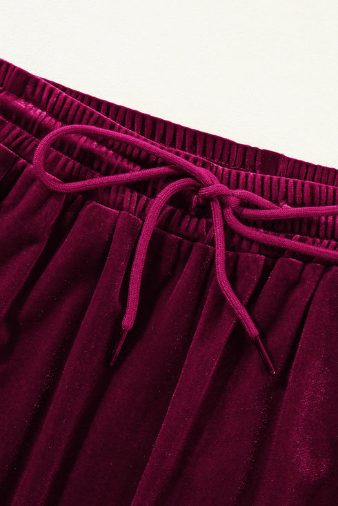 Plush Velour High Waisted Wide Leg Drawstring Pants