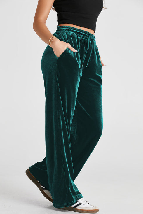 Plush Velour High Waisted Wide Leg Drawstring Pants