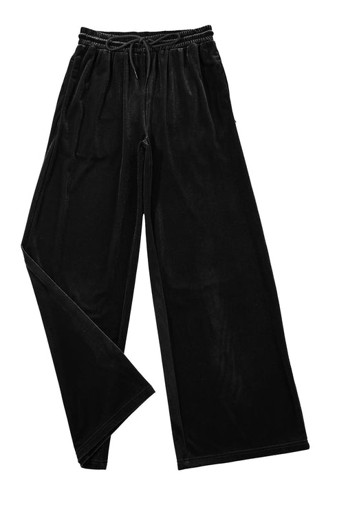 Plush Velour High Waisted Wide Leg Drawstring Pants