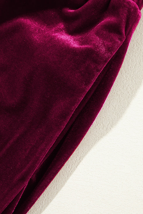 Plush Velour High Waisted Wide Leg Drawstring Pants