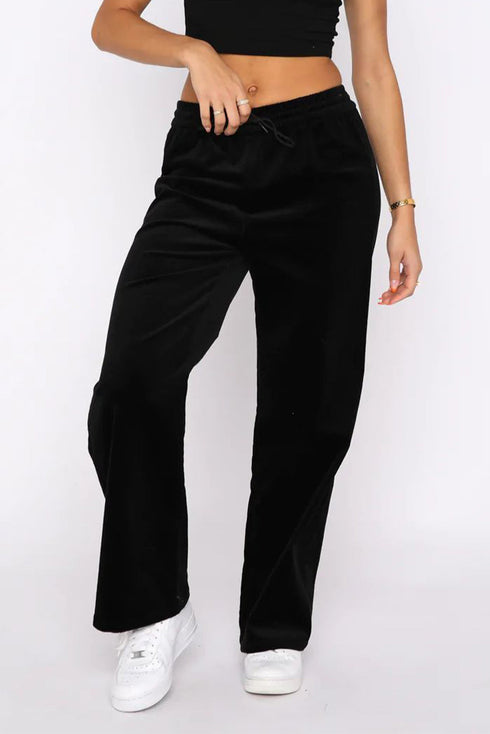 Plush Velour High Waisted Wide Leg Drawstring Pants