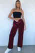 Plush Velour High Waisted Wide Leg Drawstring Pants