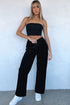 Plush Velour High Waisted Wide Leg Drawstring Pants