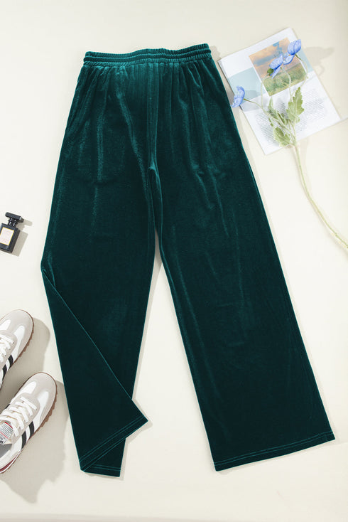 Plush Velour High Waisted Wide Leg Drawstring Pants